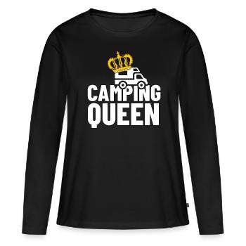 Camping Queen Damen Camping Outfit - Frauen Premium Bio Langarmshirt - Schwarz - Vorne - Julia (174cm)