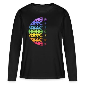 Fleur de vie symbole méditation chakra - T-shirt manches longues Premium bio Femme - noir - Devant - Julia (174cm)
