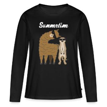 Été été lama suricate cadeau vacances - T-shirt manches longues Premium bio Femme - noir - Devant - Julia (174cm)