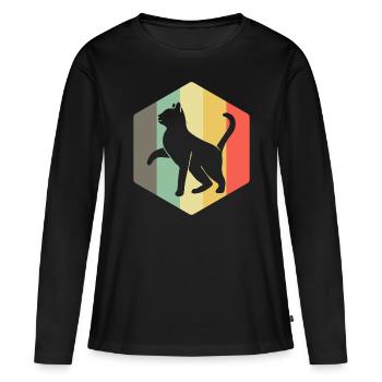 Chat Rétro folle dame de chat - T-shirt manches longues Premium bio Femme - noir - Devant - Julia (174cm)