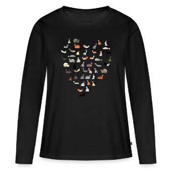 Katzen Herz aus 50 Katzen Bunte Katzen Familie - Frauen Premium Bio Langarmshirt - Schwarz - Vorne - Julia (174cm)