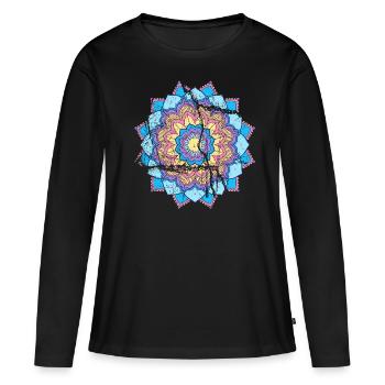 Mandala été début été - T-shirt manches longues Premium bio Femme - noir - Devant - Julia (174cm)