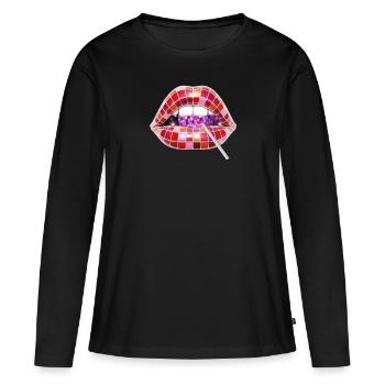 Disco Lips with Lollipop - T-shirt manches longues Premium bio Femme - noir - Devant - Julia (174cm)