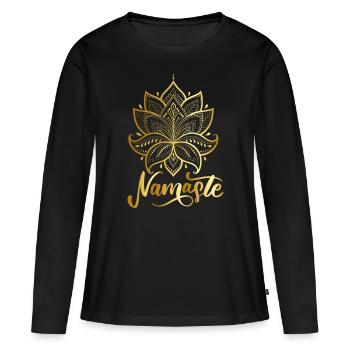 Namaste celestial flower - T-shirt manches longues Premium bio Femme - noir - Devant - Julia (174cm)