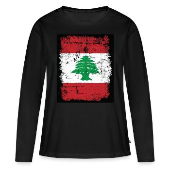 Drapeau Liban Lebanon Flag Leban Cèdre Beyrouth - T-shirt manches longues Premium bio Femme - noir - Devant - Julia (174cm)