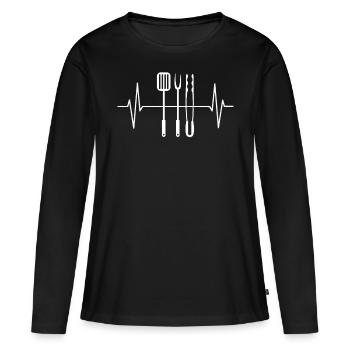 Barbecue Grillbesteck EKG Herzschlag Geschenk - Frauen Premium Bio Langarmshirt - Schwarz - Vorne - Julia (174cm)
