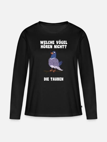 Das Tauben Witze Design - Frauen Premium Bio Langarmshirt - Schwarz