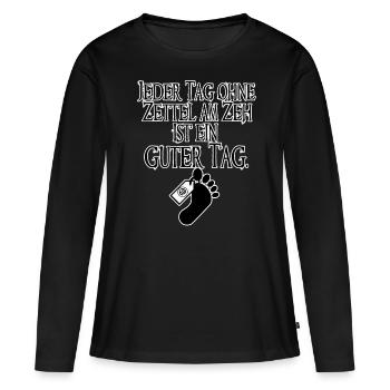 Jeder Tag ohne Zettel am Zeh ist ein guter Tag - Frauen Premium Bio Langarmshirt - Schwarz - Vorne - Julia (174cm)