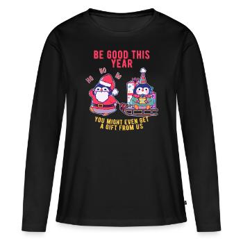 Pingouin apporte des cadeaux de Noël - T-shirt manches longues Premium bio Femme - noir - Devant - Julia (174cm)