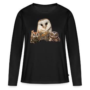 Scops Eule, kleine Eule und Eule - Frauen Premium Bio Langarmshirt - Schwarz - Vorne - Julia (174cm)