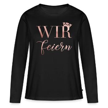 Braut - JGA - Wir feiern - Wedding - Rosegold - Frauen Premium Bio Langarmshirt - Schwarz - Vorne - Julia (174cm)