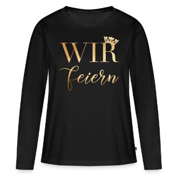 Braut - JGA - Wir feiern - Wedding - Gold - Frauen Premium Bio Langarmshirt - Schwarz - Vorne - Julia (174cm)