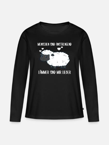 Menschen Sind Anstrengend Lämmer Spruch Lamm Schaf - Frauen Premium Bio Langarmshirt - Schwarz