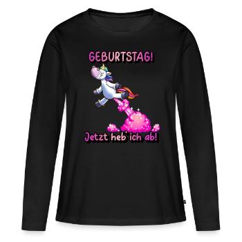 Geburtstagseinhorn pupst ins neue Lebensjahr - Frauen Premium Bio Langarmshirt - Schwarz - Vorne - Julia (174cm)