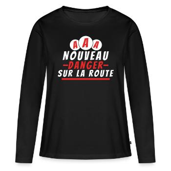 Nouveau danger sur la route. t-shirt permis - T-shirt manches longues Premium bio Femme - noir - Devant - Julia (174cm)