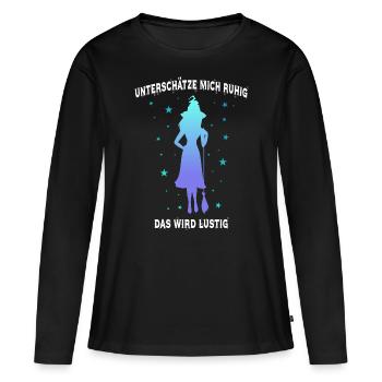Hexe Mit Besen Halloween Geschenk für Damen - Frauen Premium Bio Langarmshirt - Schwarz - Vorne - Julia (174cm)