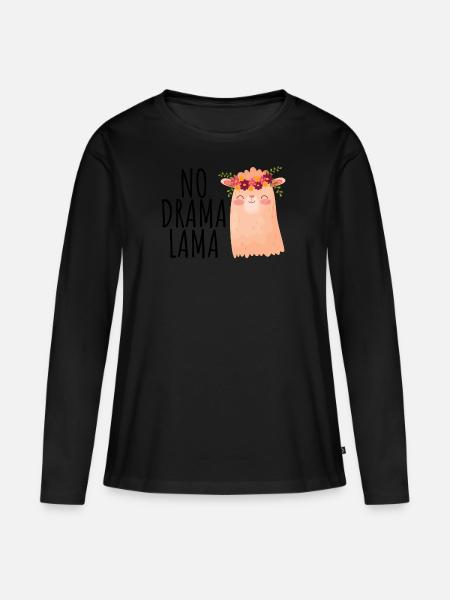 NO DRAMA LAMA - Frauen Premium Bio Langarmshirt - Schwarz