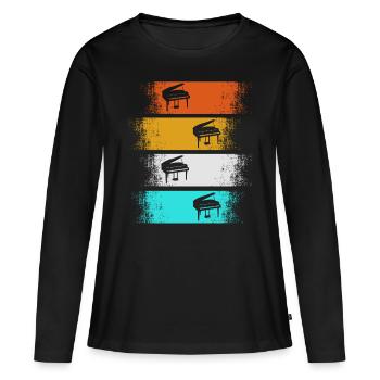Piano piano pianiste vintage piano joueur - T-shirt manches longues Premium bio Femme - noir - Devant - Julia (174cm)