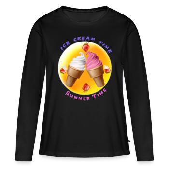 Crème glacée Temps - Heure d’été - T-shirt manches longues Premium bio Femme - noir - Devant - Julia (174cm)