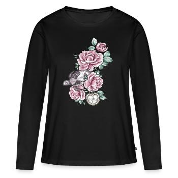 Turtle Atlantic Vintage Roses Compass Heart - Women's Premium Organic Long Sleeve Shirt - black - Front - Julia (174cm)
