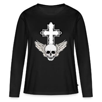Tod Jenseits Kreuz Schädel Tattoo Gothic okkult - Frauen Premium Bio Langarmshirt - Schwarz - Vorne - Julia (174cm)