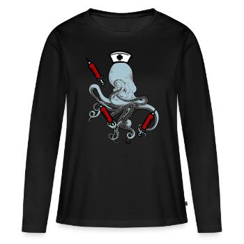 Infirmière Octopus Horror Seringue Phobie Docteur - T-shirt manches longues Premium bio Femme - noir - Devant - Julia (174cm)