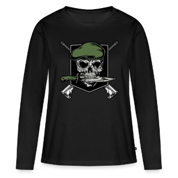 Emblème de l'armée de crâne de soldats - T-shirt manches longues Premium bio Femme - noir - Devant - Julia (174cm)