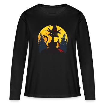 Chat d’Halloween sanglant - T-shirt manches longues Premium bio Femme - noir - Devant - Julia (174cm)