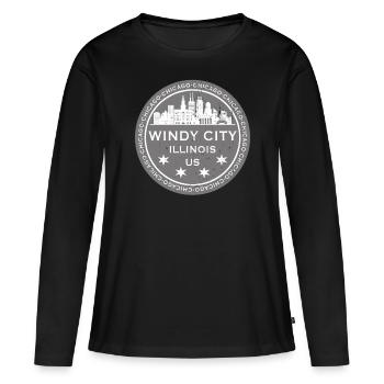 The Windy City Chicago Illinois US Gris - T-shirt manches longues Premium bio Femme - noir - Devant - Julia (174cm)