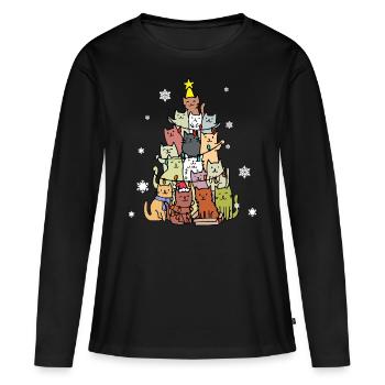 Weihnachtsbaum Katzen Weihnachten - Frauen Premium Bio Langarmshirt - Schwarz - Vorne - Julia (174cm)