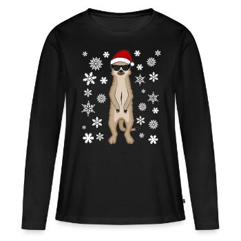 Lustiges Erdmännchen Santa Weihnachten Geschenk - Frauen Premium Bio Langarmshirt - Schwarz - Vorne - Julia (174cm)