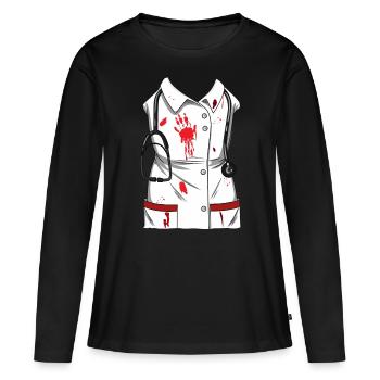 Krankenschwester Kostüm Halloween Karneval - Frauen Premium Bio Langarmshirt - Schwarz - Vorne - Julia (174cm)