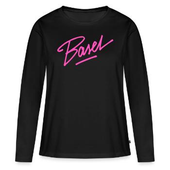 Basel - Frauen Premium Bio Langarmshirt - Schwarz - Vorne - Julia (174cm)