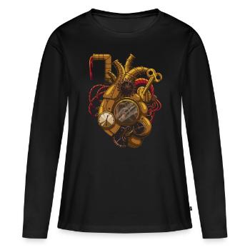 Steampunk Clockwork Heart Vintage Victorian - Women's Premium Organic Long Sleeve Shirt - black - Front - Julia (174cm)