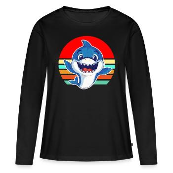 Bébé requin vintage mignon requin rétro rire cadeau - T-shirt manches longues Premium bio Femme - noir - Devant - Julia (174cm)
