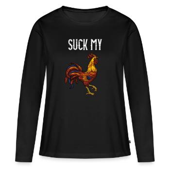 Lutsch meinen Schwanz Hahn Sex Wortspiel - Frauen Premium Bio Langarmshirt - Schwarz - Vorne - Julia (174cm)