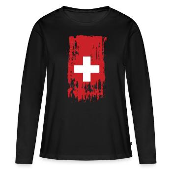 Suisse Suisse Suisse - T-shirt manches longues Premium bio Femme - noir - Devant - Julia (174cm)