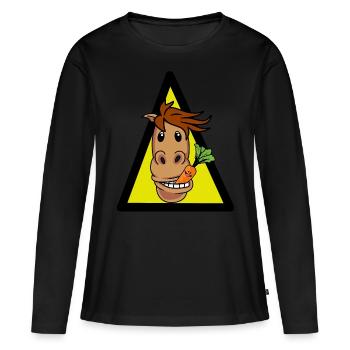 Pferd Pony Pferdenarren Reiter Pferdekopf Gaul - Frauen Premium Bio Langarmshirt - Schwarz - Vorne - Julia (174cm)