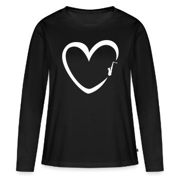 Saxophone Heart Sax Jazz Band Musician Gift - Women's Premium Organic Long Sleeve Shirt - black - Front - Julia (174cm)