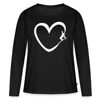 Ski coeur cadeau après les remontées mécaniques - T-shirt manches longues Premium bio Femme - noir - Devant - Julia (174cm)