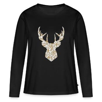Tête de cerf or - T-shirt manches longues Premium bio Femme - noir - Devant - Julia (174cm)