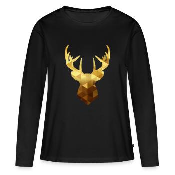 Tête de cerf or - T-shirt manches longues Premium bio Femme - noir - Devant - Julia (174cm)