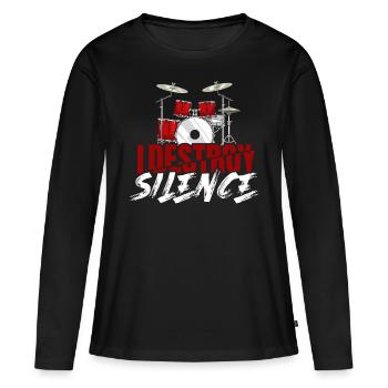 Tambours - T-shirt manches longues Premium bio Femme - noir - Devant - Julia (174cm)
