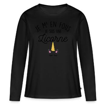 JE M EN FOUS JE SUIS UNE LICORNE - T-shirt manches longues Premium bio Femme - noir - Devant - Julia (174cm)
