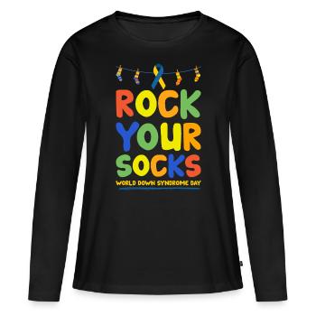 Cadeau chaussette trisomique - T-shirt manches longues Premium bio Femme - noir - Devant - Julia (174cm)