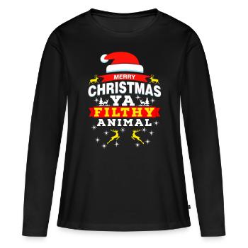 Père Noël, Père Noël, Père Noël, Père Noël, Père Noël - T-shirt manches longues Premium bio Femme - noir - Devant - Julia (174cm)