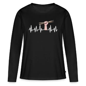 Tambours - T-shirt manches longues Premium bio Femme - noir - Devant - Julia (174cm)