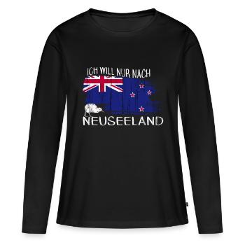 Neuseeland Flagge Newzealand Kiwi Vogel - Frauen Premium Bio Langarmshirt - Schwarz - Vorne - Julia (174cm)