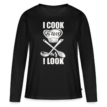 Cuisinier cuisinier cuisinier chef cuisinier - T-shirt manches longues Premium bio Femme - noir - Devant - Julia (174cm)