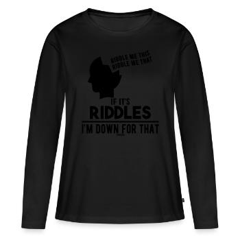 Rätsel Streber rätselhaft - Frauen Premium Bio Langarmshirt - Schwarz - Vorne - Julia (174cm)